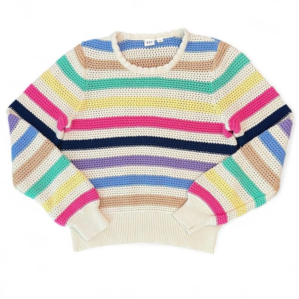 GAP Crewneck Sweater in Cream with Multicolor Stripes